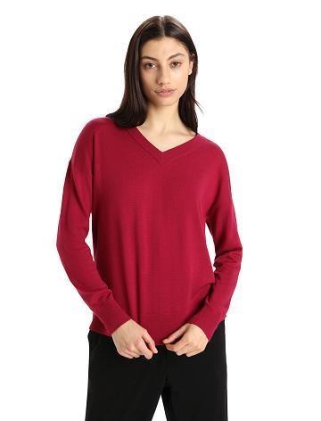 Cherry Women's Icebreaker Merino Shearer V Neck Sweaters | USA 1628MQZA